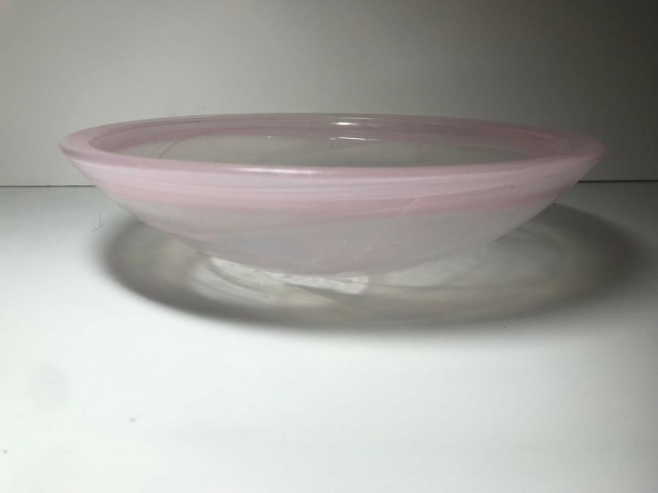 VINTAGE BOWL, NICE LINES PALE PINK WITH SWIRLS IN THE GLASS