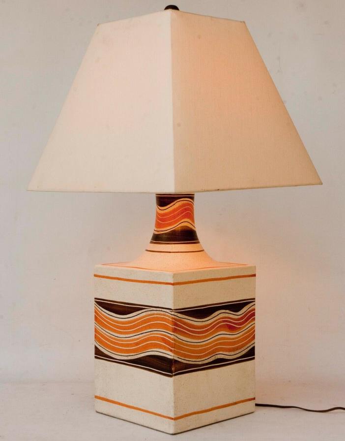 Vintage Retro Mid Century Square Hand Painted Ceramic Table Lamp