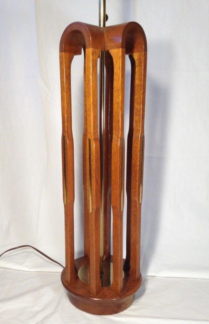 MODELINE Mid Century Lamp TEAK & BRASS Structural TALL Table Lamp Pearsall