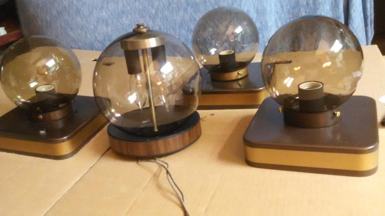 4 1970'S MODERN LIGHTCRAFT OF CALIFORNIA CEILING SCONCE AMBER GLOBES METAL BASES