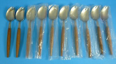 Mid Century Modern Set of 10 Teak Handle Stainless Steel Sporks Spoon Fork Japan