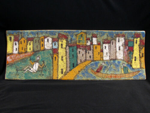 MID CENTURY MODERN ITALIAN POTTERY WALL PLAQUE - VOLCANIC GLAZE