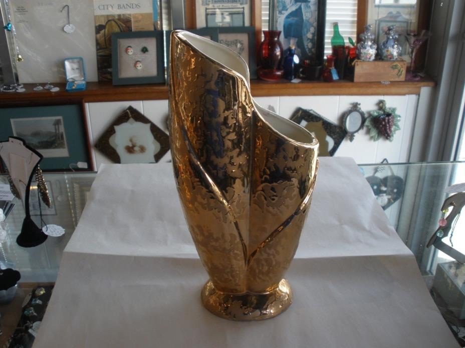 Large Weeping Gold Mid Century Vase 12