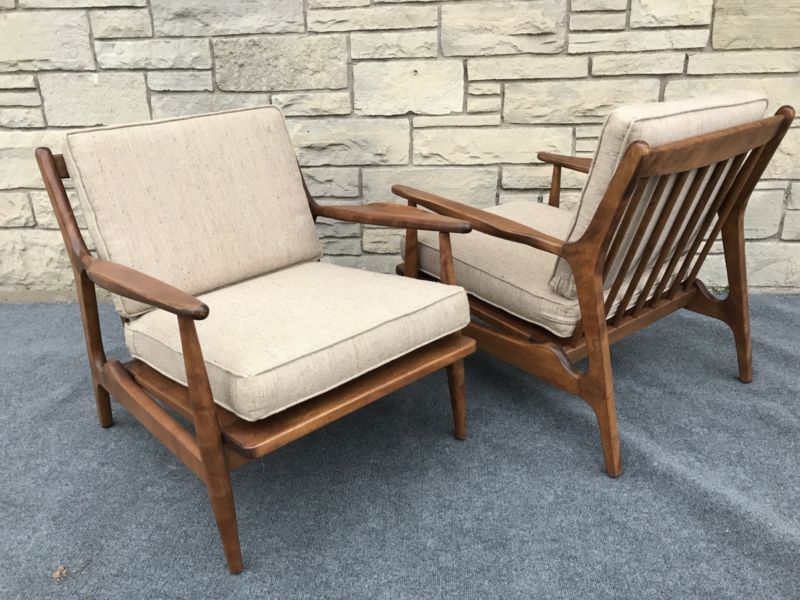 Pair of Mid Century Danish Modern Conant Ball Russell Wright Lounge Chairs
