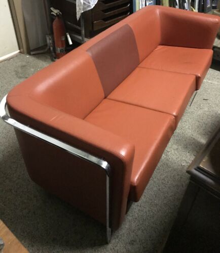 Haworth M-SIT MCM MODERN Leather Couch Sofa Harley Davidson Orange