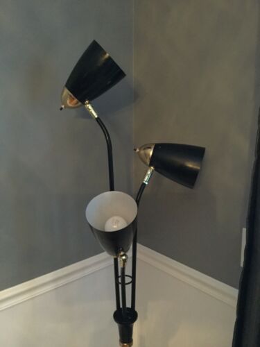 VINTAGE RETRO MID CENTURY black BULLET 3 SHADE  FLOOR LAMP