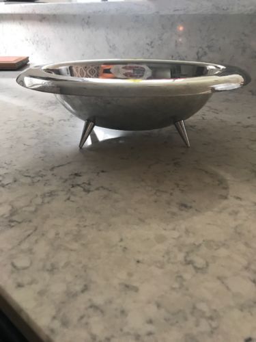 Mid Century Modern Atomic Era Tripod Serving Dish Stainless Steel