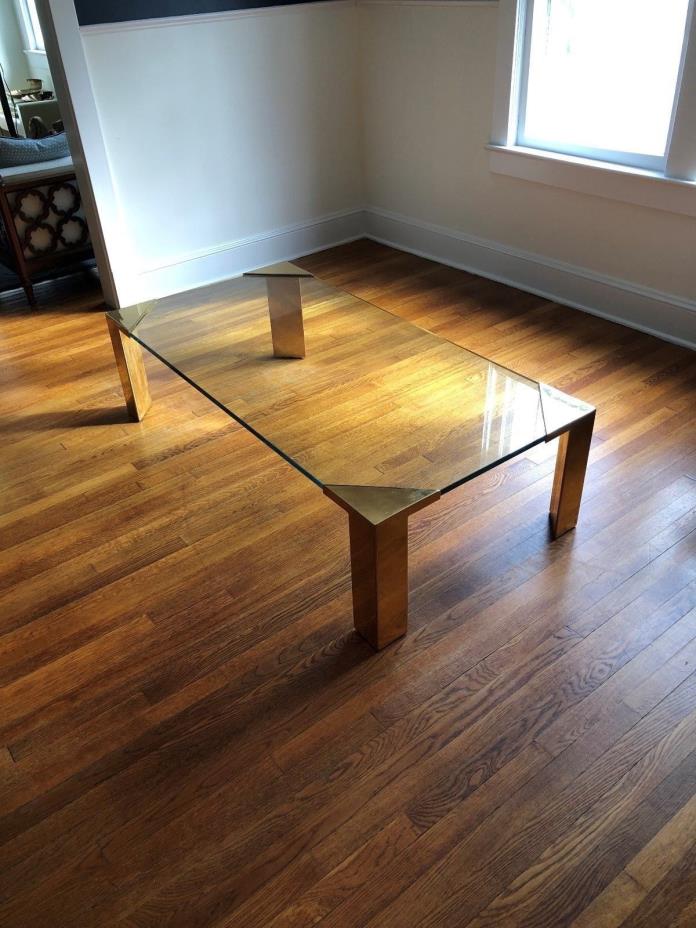 Post Modern Cocktail Coffee Table Brass Glass