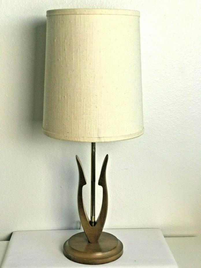 Mid Century Danish Modern Style Small Wood Tulip Lamp Orig. Shade Works Vintage