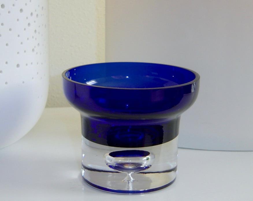 Scandinavian Candle Holder, Cobalt Blue, Hand Blown Bubble in Base, Perfect WOW!