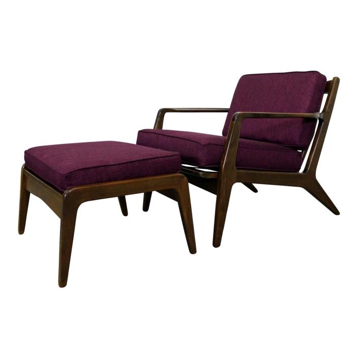 Mid-Century Danish Modern IB Kofod Larsen Walnut Lounge Chair & Ottoman