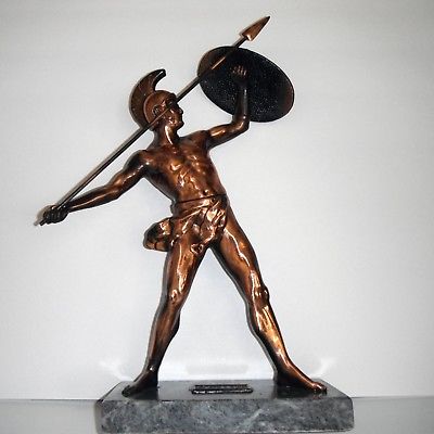 Achilleas 17“ bronzed mid-century vintage statue on marble Greek Achilles