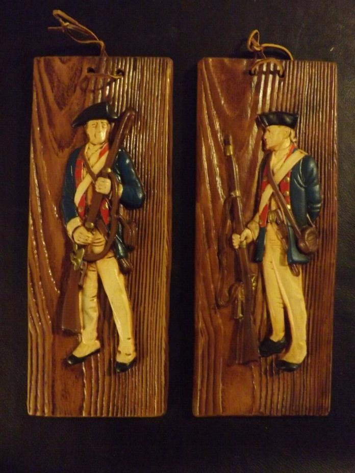 VINTAGE REVOLUTIONARY COLONIAL PATRIOT SOLDIERS 3D CERAMIC WALL HANGING LOT/2