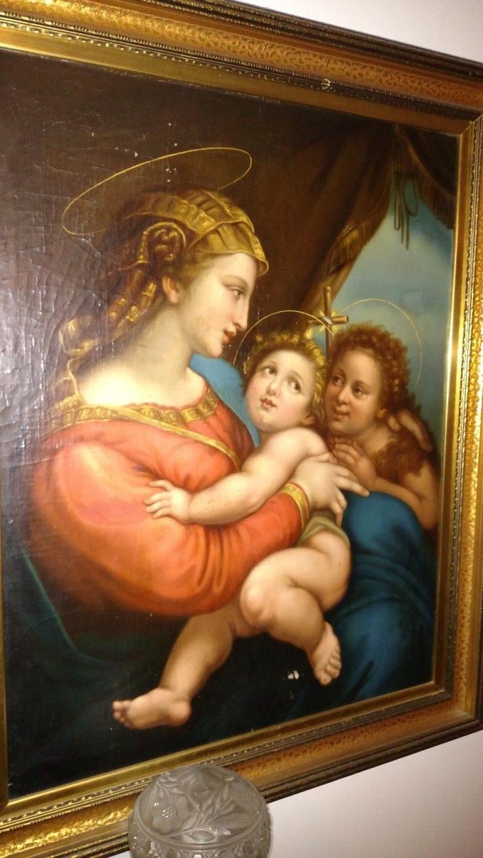 Period Attributed Raphael Sanzio Madonna & Child John Baptist Old Master