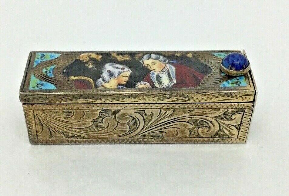 Vintage Italian 800 Silver Enamel Lipstick Case Compact Galletti Coppini Fallaci