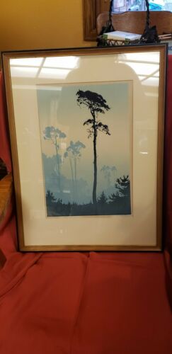 Vintage Framed Picture Artistic View of Trees by Oscar Onaye, 22 x 16.5