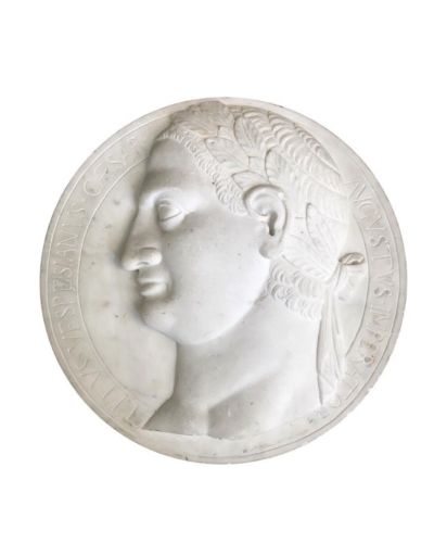 Antique Large Early 19th Century Marble Profile Plaque of Caesar Augustus
