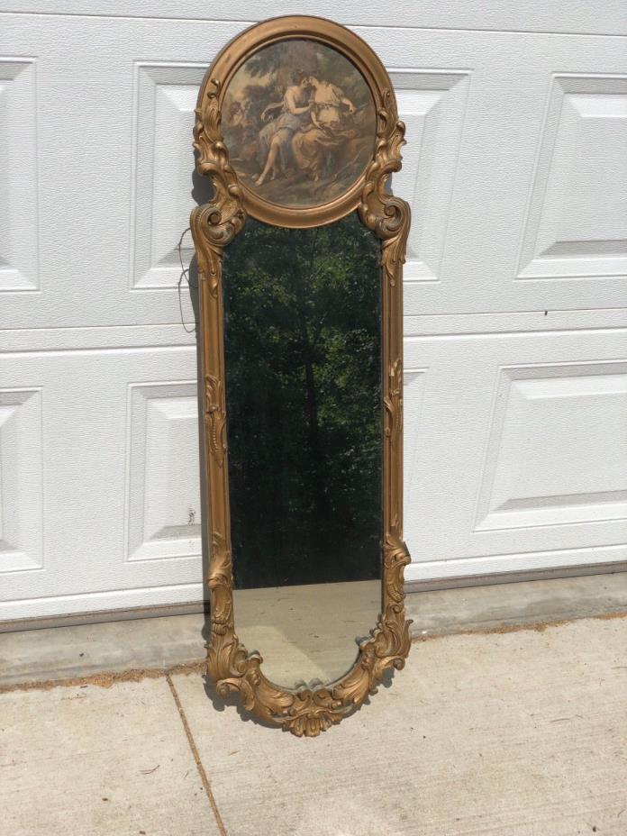 Antique Mirrors Ca1800 - 43x13 painted wood w/watercolor painting