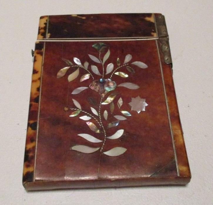 Antique Victorian Faux Shell Mother Of Pearl Inlaid Card Case Hard To Find Item