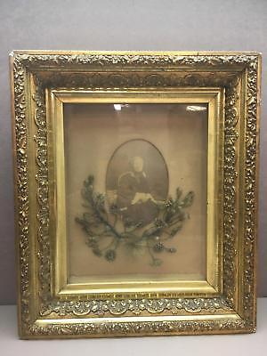 Victorian Hair Mourning Wreath- Shadow Box With Photo Of Woman Gilt Frame