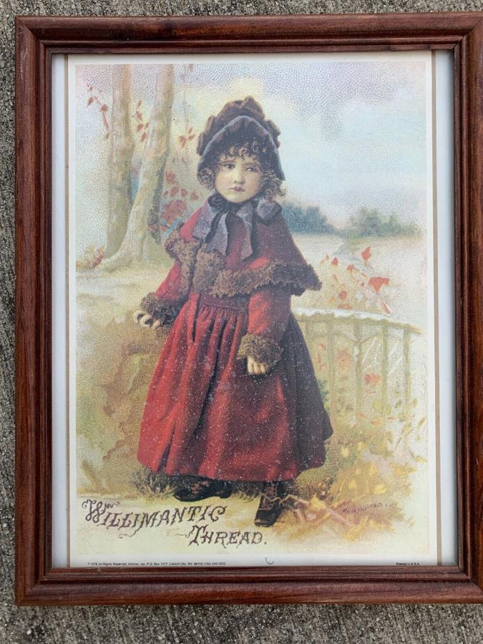 Vintage 1800's Willimantic Thread Trading Card Glass Framed Art Victorian Girl