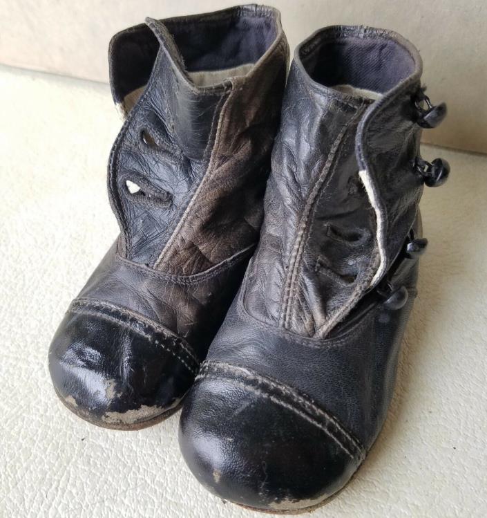 Victorian Edwardian Button-Up Black Leather High-Top Toddler / Baby Shoes