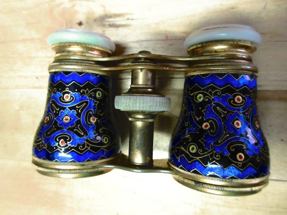 Victorian French Blue Enamel Opera Glasses by Lemaire FI Paris