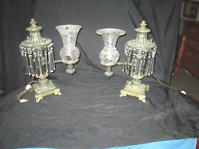 PAIR of ANTIQUE VICTORIAN ARGAND LAMPS  -  SIGNED