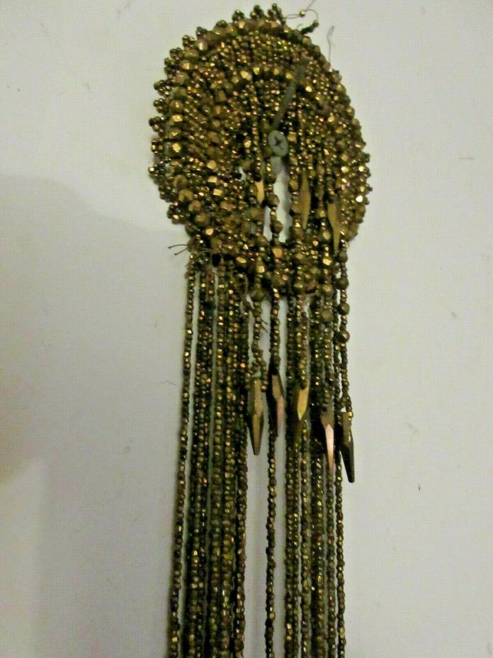 ORMOLU ? ANTIQUE VICTORIAN MESH GOLD COLOR WALL HANGING BEADED
