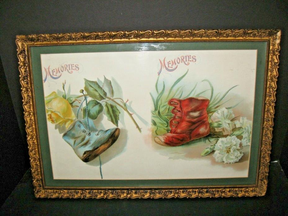 Antique Victorian Mourning Picture Framed Victorian-Deco Memories print picture