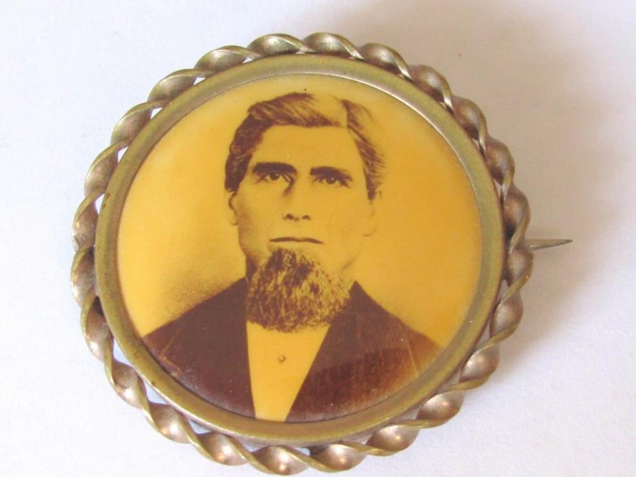 ANTIQUE FANCY  PHOTOGRAPH BROOCH PIN JEWELRY , MAN , HURSEN BRO CHICAGO