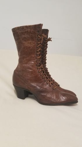 1900s Antique Victorian Edwardian Womens Lace Up Boots Gift Photo Prop