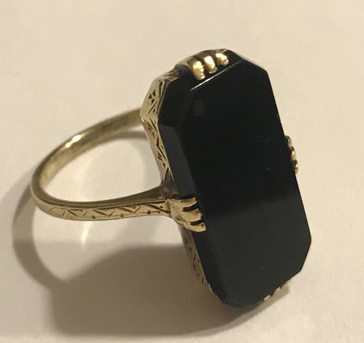 Lovely Victorian Antique 14K Black Onyx Ring Size 7.5
