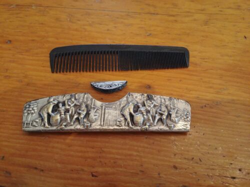 Antique VINTAGE Silver Plated marked Denmark Embossed Pattern Hair comb Case