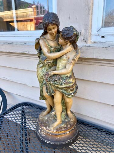 Antique Victorian Florentine Young Women, Sisters Statuary, C.Hennecke Co.