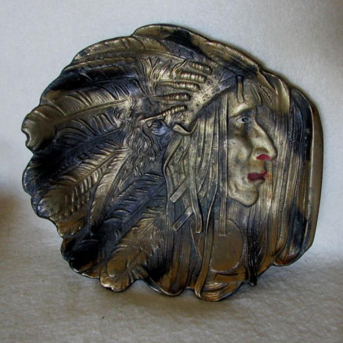 Antique Native American Indian Chief Tray for Desk or Vanity