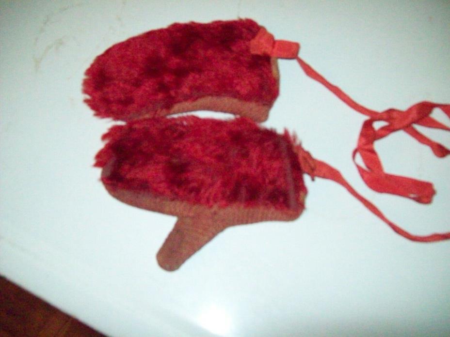AAFA Early Childs Red Mittens--Knitted Wool-Horsehair Fur Upper
