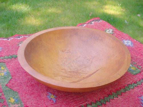 Antique Primitive Turned Rimmed Maple Wood Dough Butter Bowl Large ~Out of Round