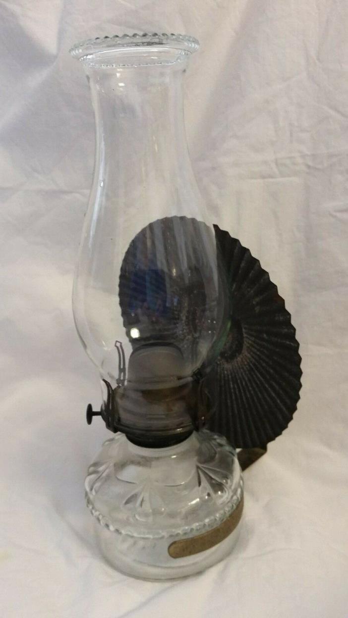 VINTAGE OIL LAMP WITH HOLDER AND TIN SHIELD