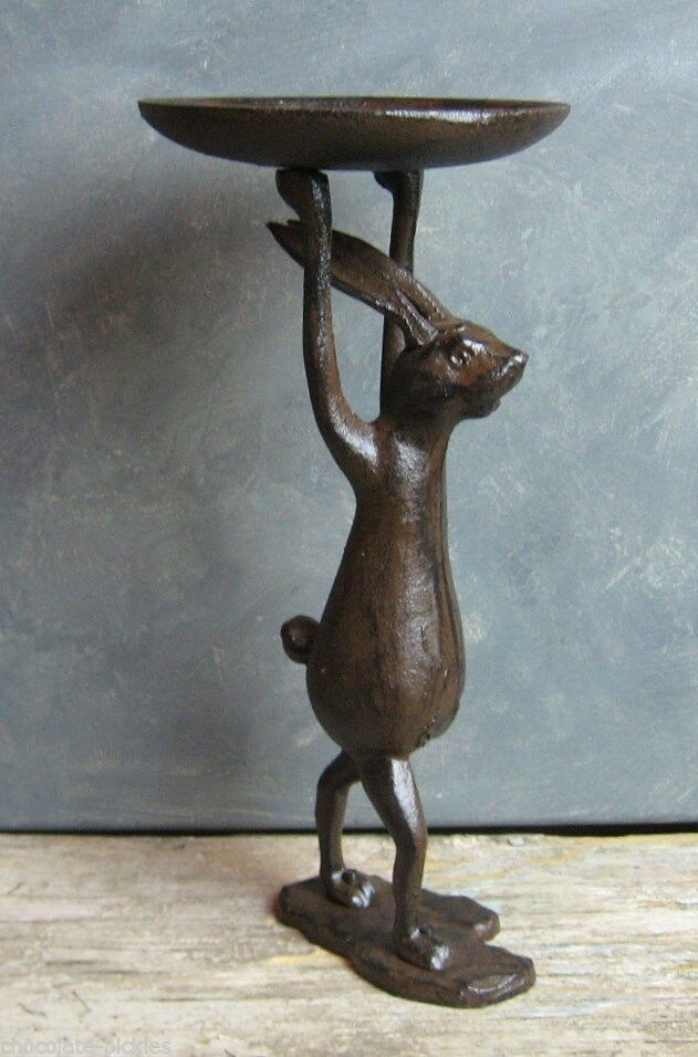 Cast Iron BUNNY RABBIT Statue*Candle Holder*Primitive/French Country Urban Decor