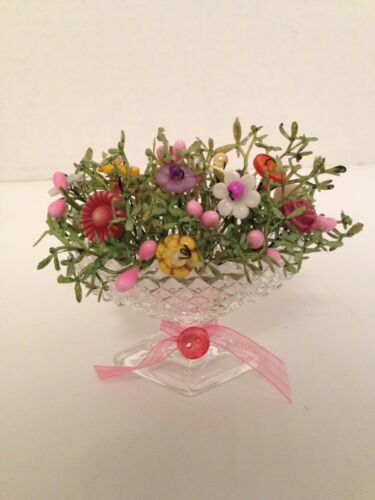 VTG Spring/Easter Button Bouquet/Crystal Salt-Country Prim Shabby Home Decor