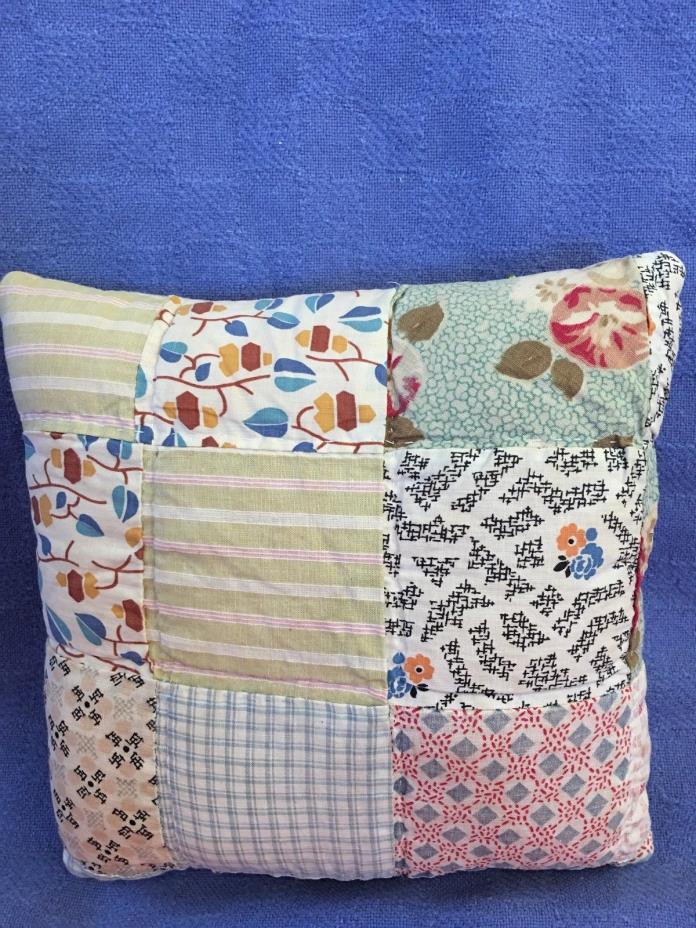 Primitive OOAK handmade vintage farmhouse chic pillow~patchwork, colorful patina