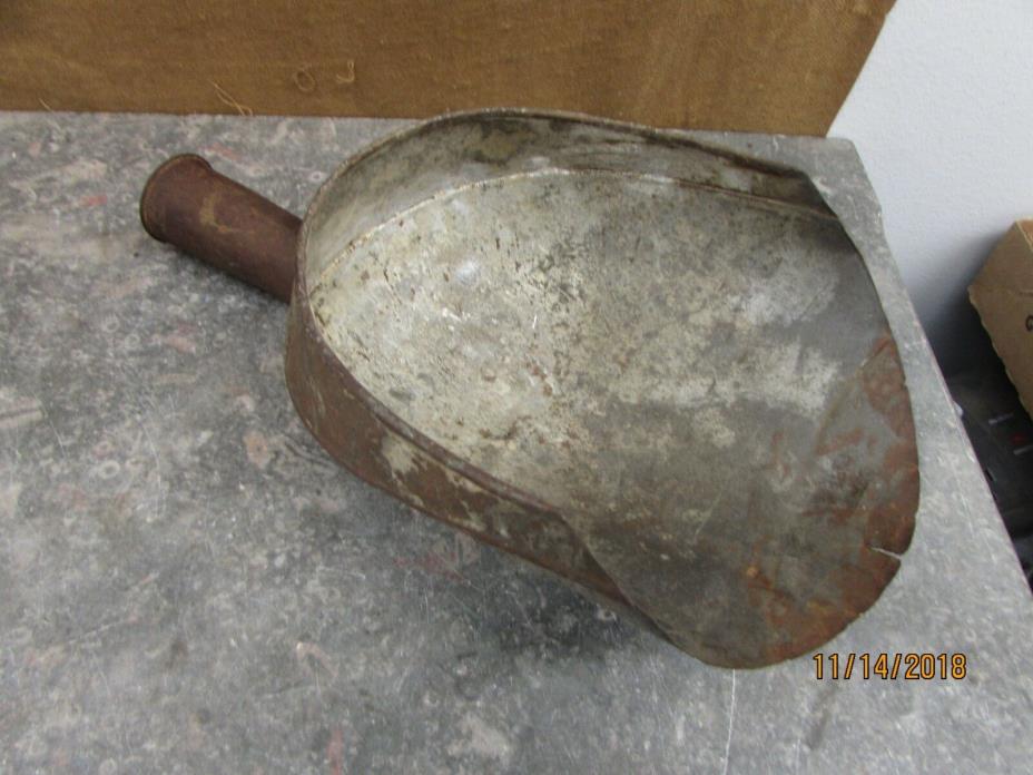 antique vintage galvanized metal scoop w/ metal soldered handle