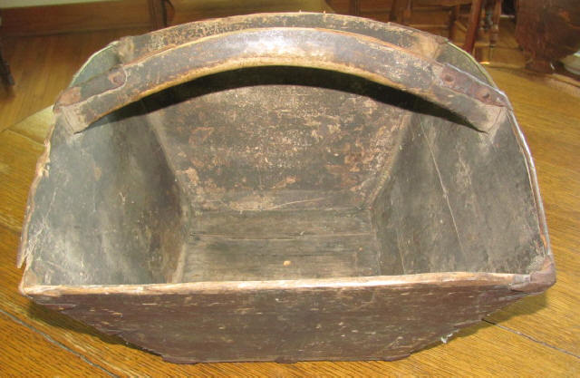 Antique primitive wood grain bucket basket with handle hand made