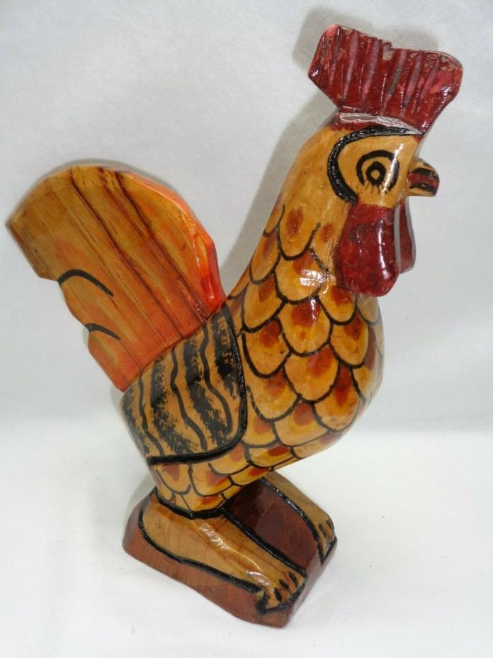 Vtg Hand Carved Wood Rooster Antique Primitive Bird Folk Art Carving Sculpture