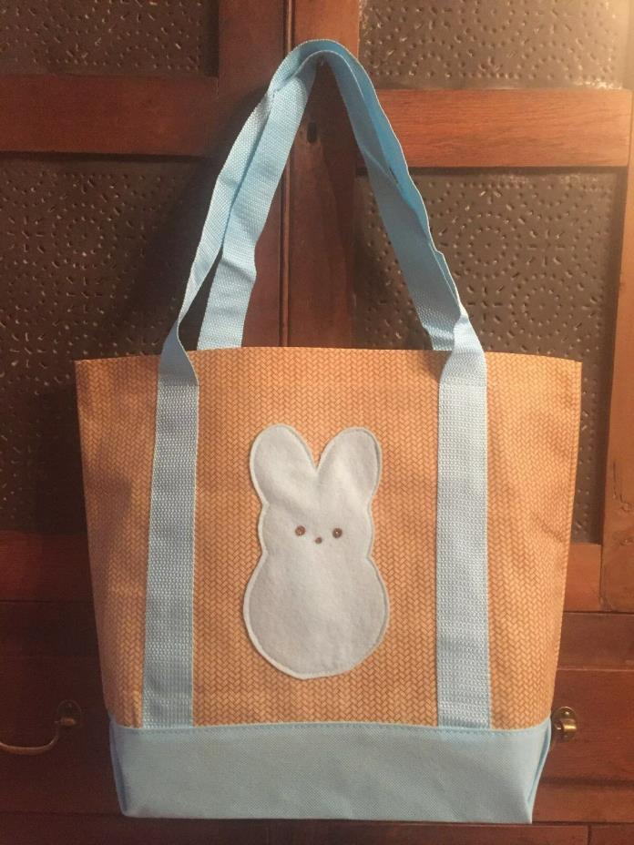 Large Primitive Handmade Pastel Peeps Bunny Applique Shoulder Tote Bag Purse
