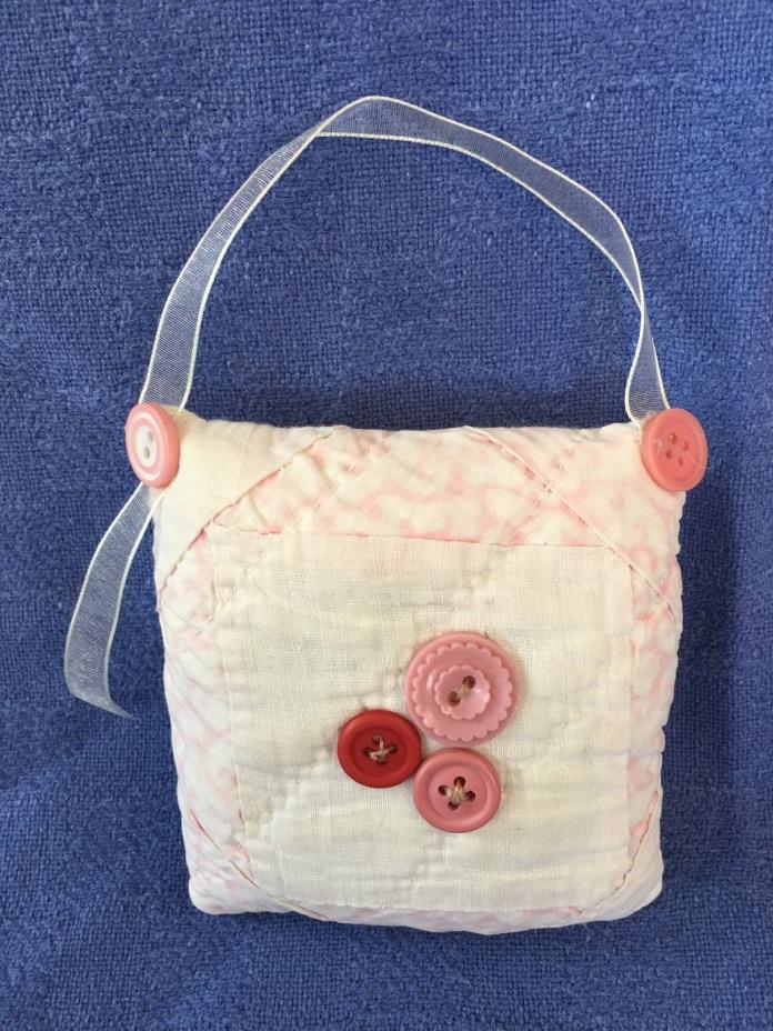 Sweet Handmade Pinkeep~Vintage Quilt~Gentlework~Ornament~Cottage Chic~Lace~OOAK