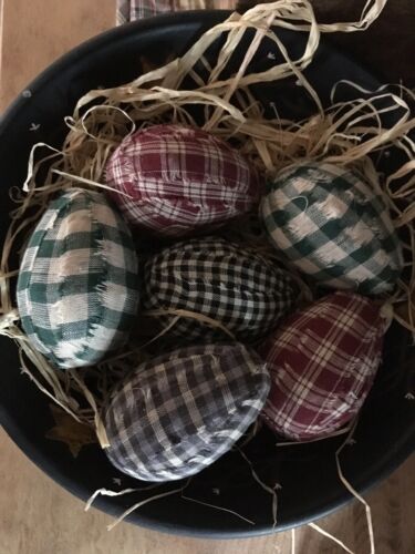 Primitive Rag Wrapped Easter Eggs Farmhouse Asstd. Homespuns Prim Country Set 6