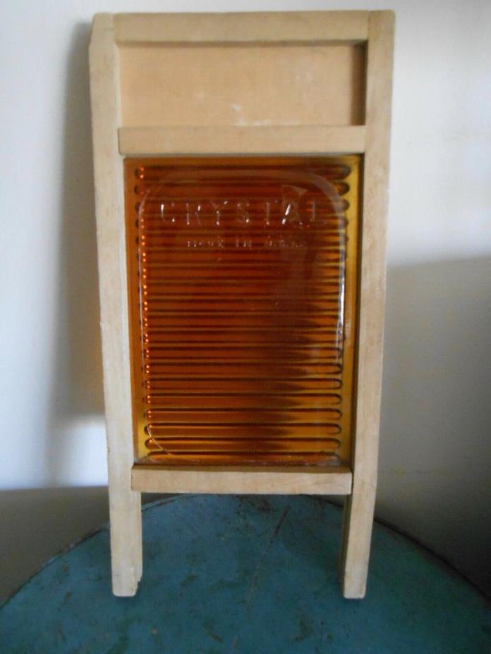 Unusual rare  Childs laundry Wash Board with Amber Glass