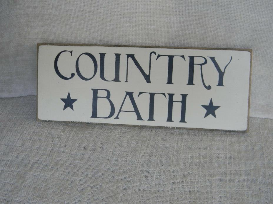 COUNTRY BATH Antiqued Cream Color Sign Plaque Primitive Country Farmhouse